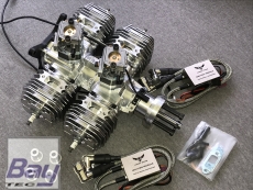 HORNET Engine 165cc V2 4 Zylinder Benzin Motor mit rot Eloxiertem Kurbelgehäuse incl. Elektronischer Zündung
