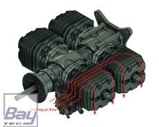 HORNET Engine 165cc V2 4 Zylinder Benzin Motor mit rot Eloxiertem Kurbelgehäuse incl. Elektronischer Zündung