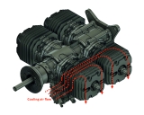HORNET Engine 165cc V2 4 Zylinder Benzin Motor mit rot Eloxiertem Kurbelgehäuse incl. Elektronischer Zündung