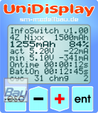 UniDisplay+ - Anzeigedisplay fr unseren UniLog 1+2, UniSens-E, GPS-Logger 1+2, LiPoWatch und InfoSwitch. Alle Messwerte knnen live angezeigt und Parameter direkt eingestellt werden.