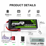 OVONIC 2S 5000mAh LiPo-Akku 50C 7,4 V HardCase mit Dean-Stecker fr HPI MST AE uvm.